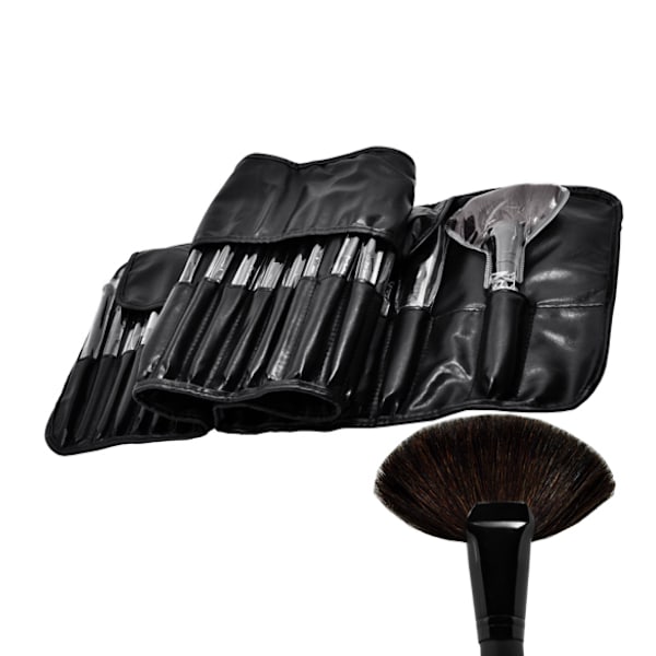 32 stk. professionelle makeupbørster af ægte gedehår i læderetui Black Svart