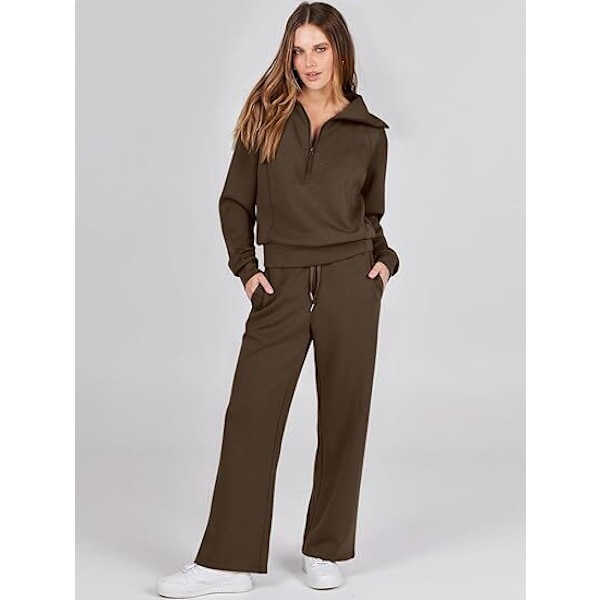 Dame 2-delt træningsdragt sæt, Rummeligt loungewear, Sporingsdragt Brun Brown 2XL
