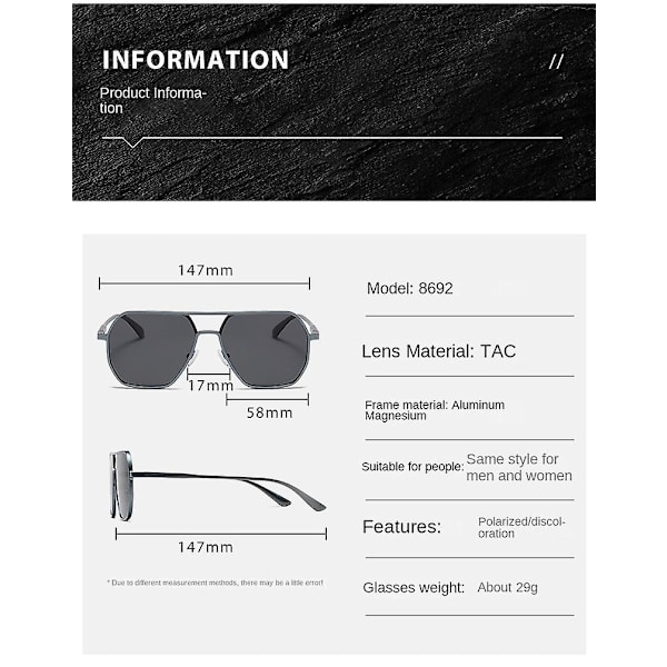 Polarisoidut aurinkolasit Alumiini Magnesium Päivä Yö Kaksikäyttöiset Värimuuttuvat lasit Aurinkolasit H Gun frame Vari color card