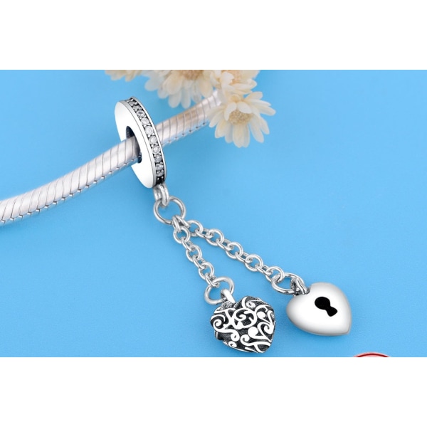 Armband 925 Sterling Silver Berlock Beads Lock & Heart