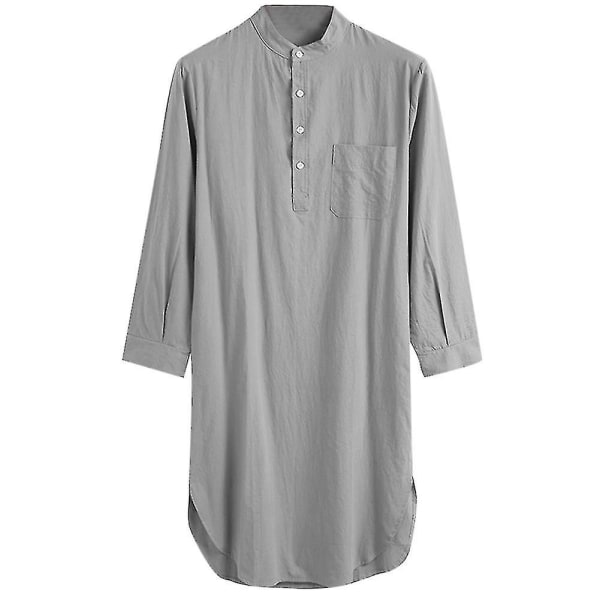 Mens Hood One-piece Sleepshirt Cotton Nightshirt Soft Sleepwear Plain Nightgown Pajamas CMK Gray S