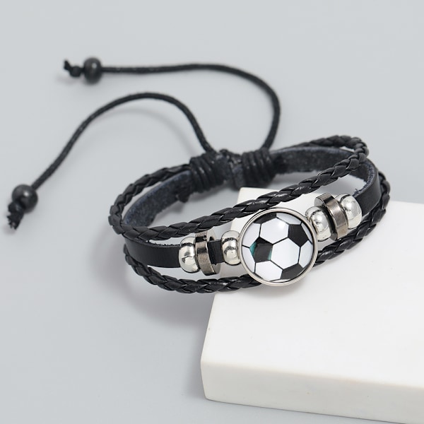 (Sort/hvid) Justerbart fodboldarmbånd i perler, sidedesign