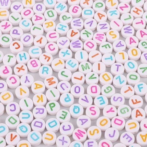 DIY - Perleboks - Bogstavperler - 1400 stk + Elastisk tråd Multicolor multifärg