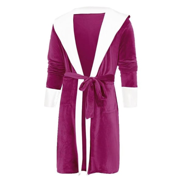 Women Sherpa Fleece Bathrobe Soft Dressing Gown Hooded Fluffy Towling Bath Robe CMK Rose Red L