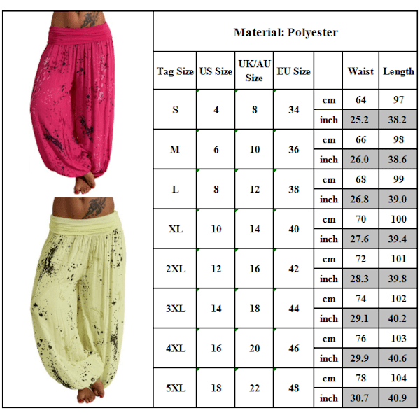 Kvinder Boho Harem Bukser Yoga Casual Baggy Haremsbukser rose red rose red 2XL