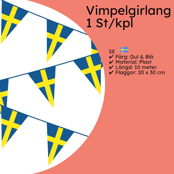 Viirinauha 10m - Keltaiset & Siniset Ruotsin liput kansallispäivään, ylioppilasjuhliin, valmistujaisiin & juhannusjuhlien koristeisiin - Nauhat & Viirit - Ylioppilasjuhlat Multicolor multifärg