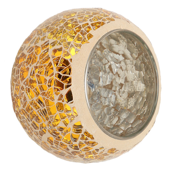 Exquisite Handgjord Mosaik Guld Glas Tealight Ljusstake för Matsal