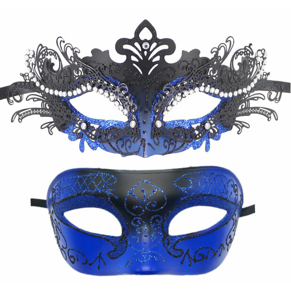 Par Maskerad Mask Metall Järn Butterfly Ball Mask (blå) 2 Styck blue