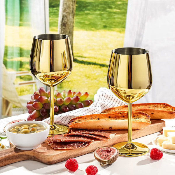 Set med 4 guldvinglas, 540ml/18oz Oslagbart guldvinglas, vinglas i rostfritt stål, utsökt och unikt