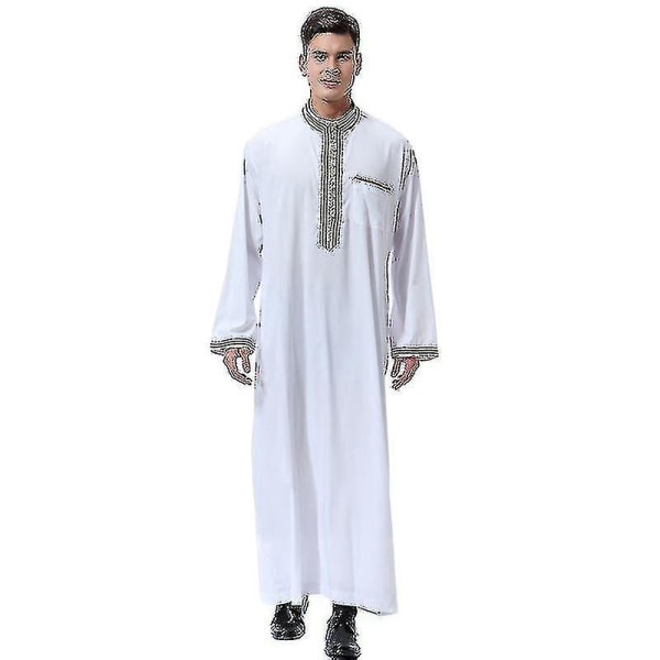 Men Islamic Saudi Muslim Long Robe Dubai Arab Thobe Kaftan Clothes Xinda CMK White XL