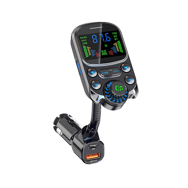 Ny bil FM-sender biloplader Bluetooth 5.3 QC 3.0 Hurtigopladning PD biloplader MP3-afspiller Understøtter TF-kort U-disk