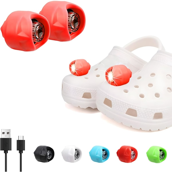 2 st LED-lampor för Crocs, Vattentäta Handsfree Ficklampor för Barn och Vuxna, Nyhetsskolampor för Camping, Hundpromenader, Röd
