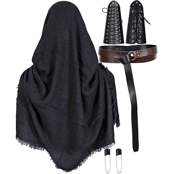Middelalderlig ridder Læderbæltesjal Herre Renaissance Halvskulder Cape Tørklæde Spænde Retro Tilbehør Black
