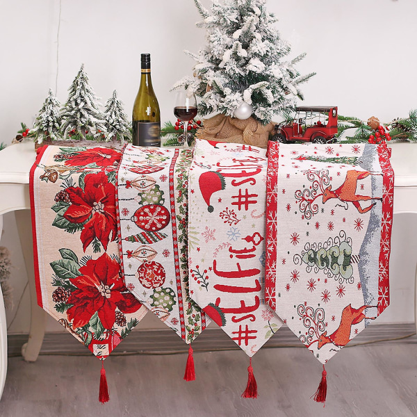 Christmas Theme Table Runner Knitted Tassel Design Cartoon Increase Atmosphere Heat Insulated Tablecloth For Party CMK A