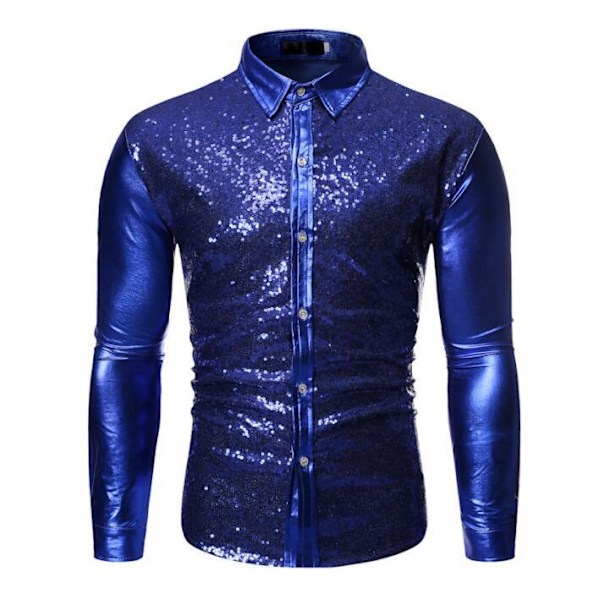 Langermet paljettskjorte for menn for fest blue blue M