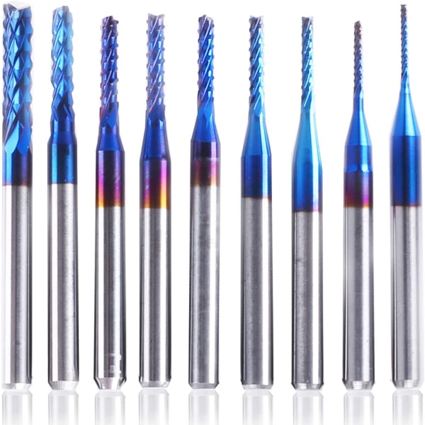 10pcs Nano Blue Coat End Mill CNC Router with 1/8 "Shank