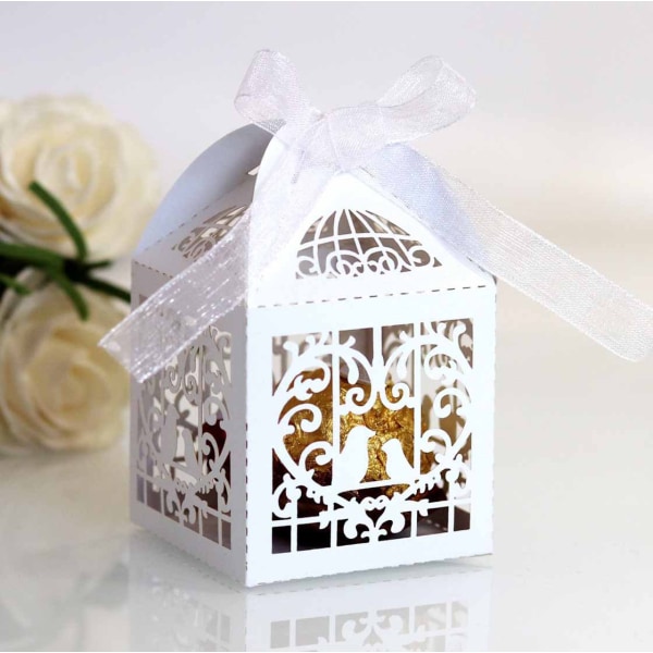 Favor Boxes Godis lådor med band för dekoration Rosa 100st white