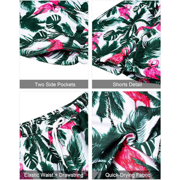 Herre Hawaiian skjorte og shorts sæt Regular Fit kortærmet casual funky strand flamingo skjorte sæt L L White Green Flamingo