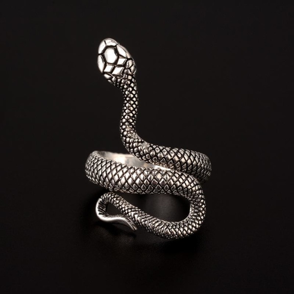 Unik Ring med Mönstrad Orm med Svart Mönster - Justerbar silver one size