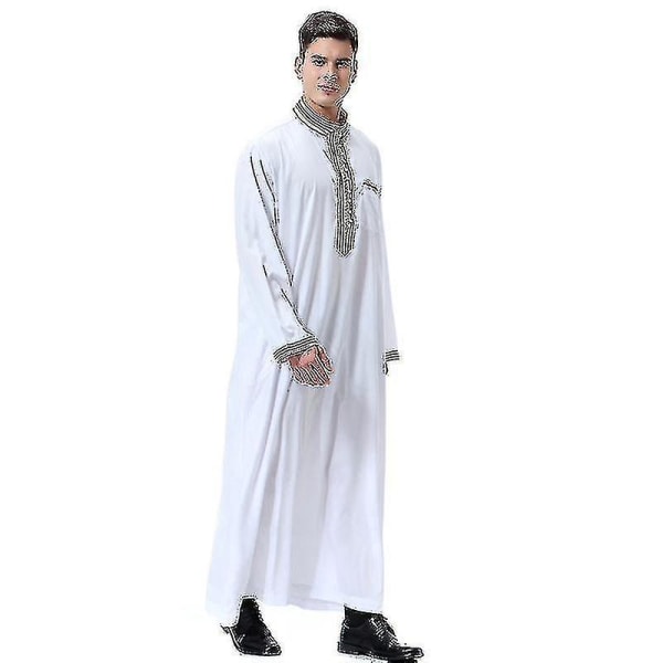 Men Islamic Saudi Muslim Long Robe Dubai Arab Thobe Kaftan Clothes Xinda CMK White XL