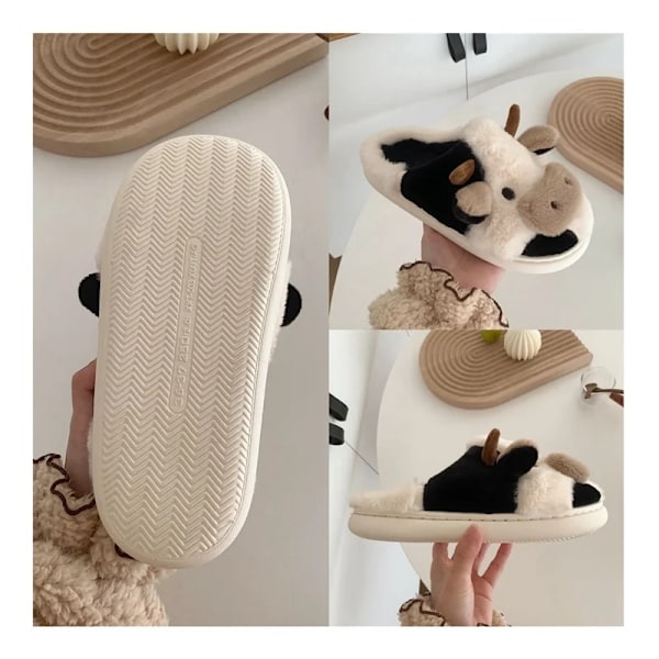 Søte dyre-toffler for kvinner - Fluffy vintervarme tøfler - Svart black 40-41(fit for39-40)