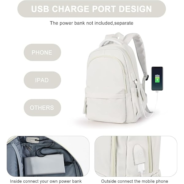 Kannettavan tietokoneen reppu, vedenpitävä kannettavan tietokoneen reppu 18 tuuman USB-latauskoululaukulla White