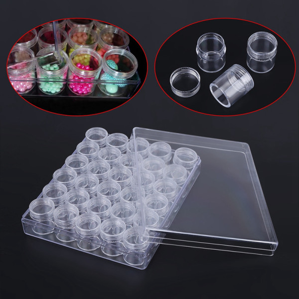 【Lixiang Store】 30 st klara plastsmycken Pärlförvaring Små runda behållare burkar med rektangellåda