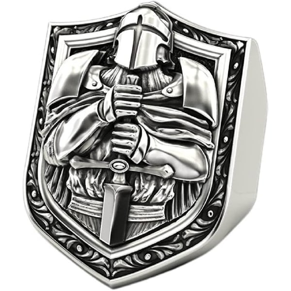Tempelriddare Svärd Ring För Män, Gotisk Crusader Shield Ring Medeltida Sword Sword Ring Korshjälm Warrior Ring För Pojkar