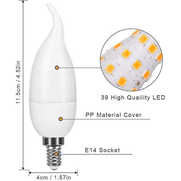 4-pak 3W E14 LED-pære med flammeeffekt, 3 lystilstande, dekorativ pære