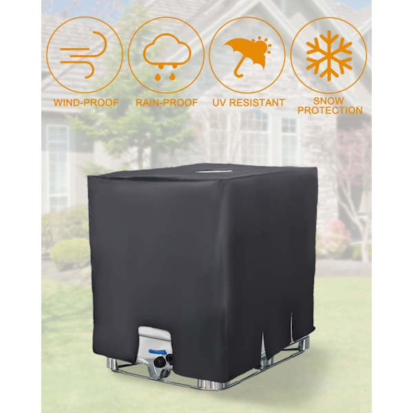 IBC-beholder, beskyttelse, anti-UV, beskyttelsesdeksel for vanntank 1000 l, beskyttelseskappe Svart