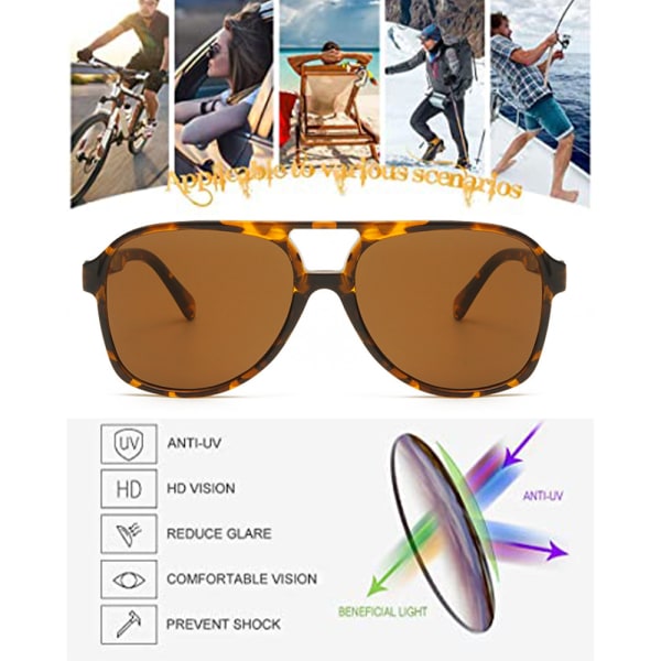 Klassiska Polarized Aviator Solglasögon för Kvinnor Män Retro UV Leopard Frame Tea Tablets