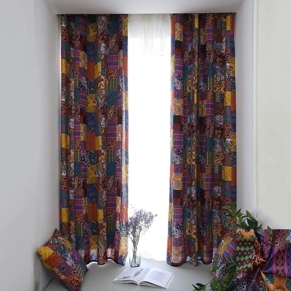 Patchwork Colorful Vintage Bohemian Curtains Rod 140*180