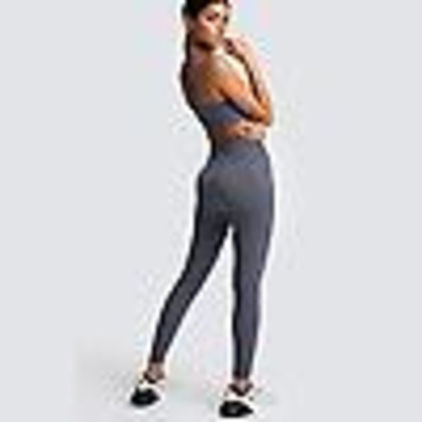 Sømløs strikket yoga bære kvinders sports bh vest leggings sæt Grå Grey M