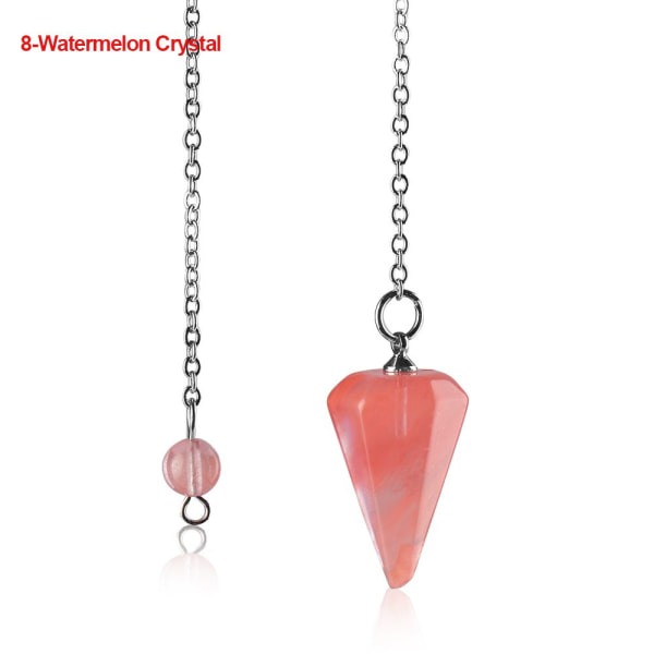 Naturlig helande ädelstenshänge smycken Reiki Pyramid Sexkantig pendel Kedjehänge amulett Y 8-Watermelon Crystal