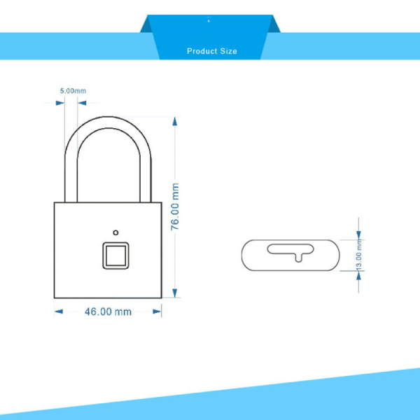 Fingeravtryck Mini Smart Hänglås USB Laddning Biometrisk Hög