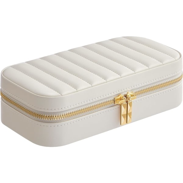 Smykkeetui til Rejser, Lille Smykkeorganisator med Spejl, 10,5 x 20,5 x 6 cm, PU-overflade med Syninger, Portabel, Lynlåse, Gave