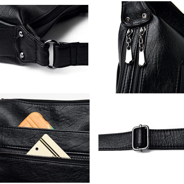 Crossbody-väska i läder, mjuk damväska med flera fickor