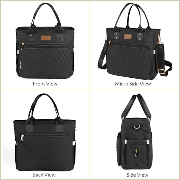 Stor frokosttaske til kvinder til arbejde, isoleret/kølet madkasse til voksne kvinder/holdbar nylon taske til kvinder/læksikker køletaske Black