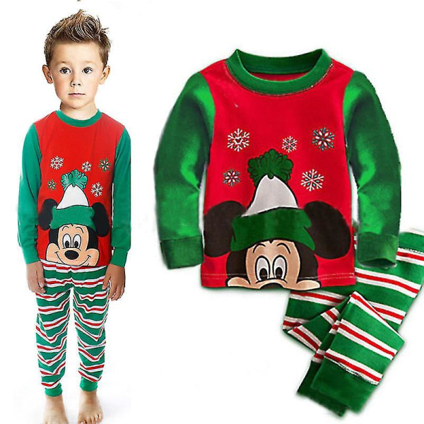 Kids   Boy Girl Mickey Mouse Christmas Pyjamas Set Xmas Sleepwear CMK Green Mickey 6-7 Years