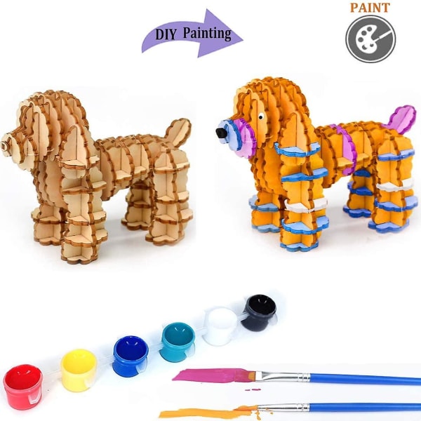 3d trä pussel leksaker Trä djur hund pudel modell pussel