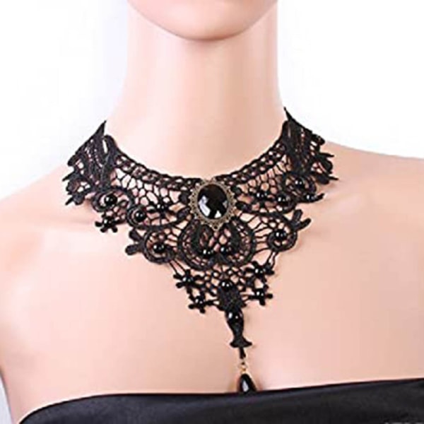 【Mingbao butik】Goottilainen Victorian Lace Choker -kaulakoru Seksikäs ontto musta pitsikaulakoru Steampunk Cosplay