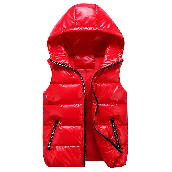 Sliktaa Unisex Kiiltävä Vedenpitävä Hihaton Takki Kevyt Toppaliivi - Punainen Red L