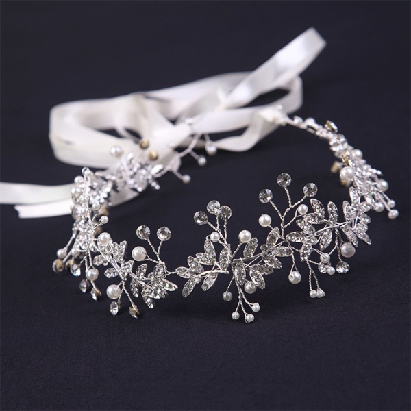 Kristall Brudbröllop Headpiece Bröllop Pannband Pearl hårtillbehör Silver