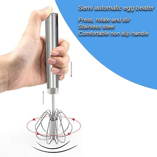 【Mingbao butik】Rostfritt stål halvautomatisk äggvisp - 3st Hand Push Rotary Whisk Blender S