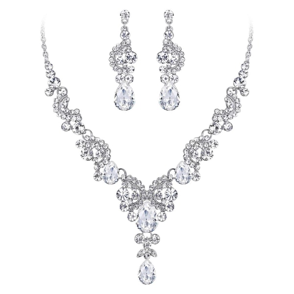 Bridal Crystal Necklace Earrings Set Women Decorative Jewelry for Wedding Anniversary