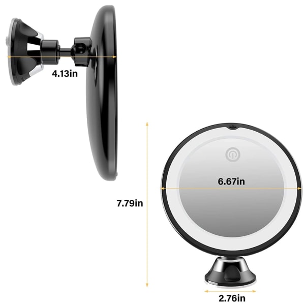 10X forstørrende sminkespeil med LED 360° speil SVART SETT BLACK SET