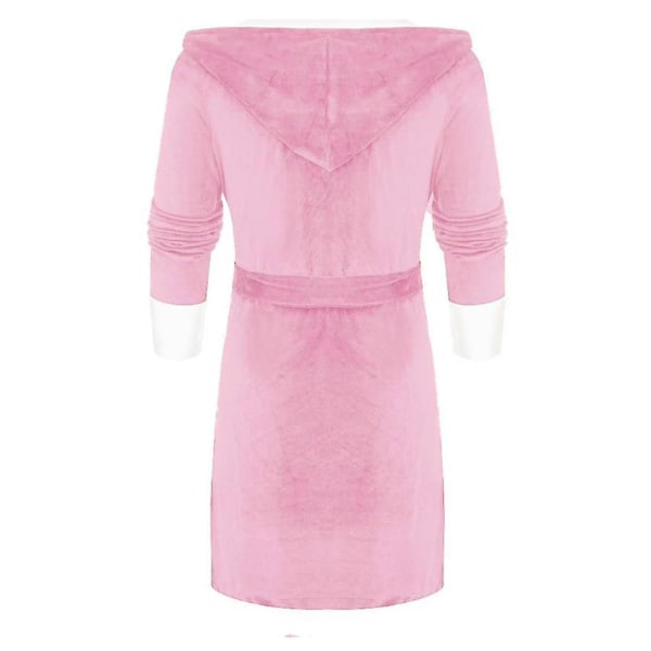 Women Sherpa Fleece Bathrobe Soft Dressing Gown Hooded Fluffy Towling Bath Robe CMK Pink XL