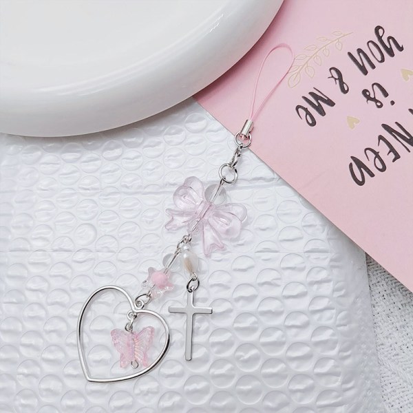 【Mingbao butik】 Sweet Cute Bow Heart Telefonkjedebånd for jenter Y2k rosa mobiltelefonstropper A1