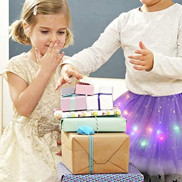 Lysande LED fluffig kjol för flickor Layered Balett Dance Plissed kjol för födelsedag White