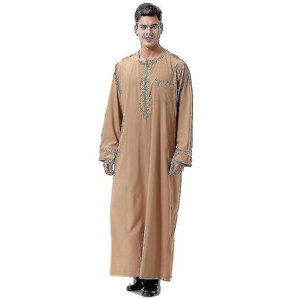 Men Mu  Saudi Robe Kaftan Dubai Tunic Long Top Blouse Thobe Clothes CMK camel L